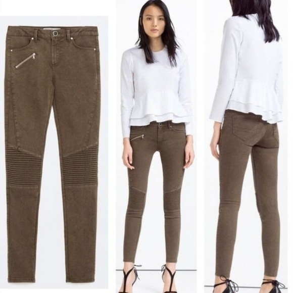 Zara Basic Denin Moto Skinny Zipper Pants